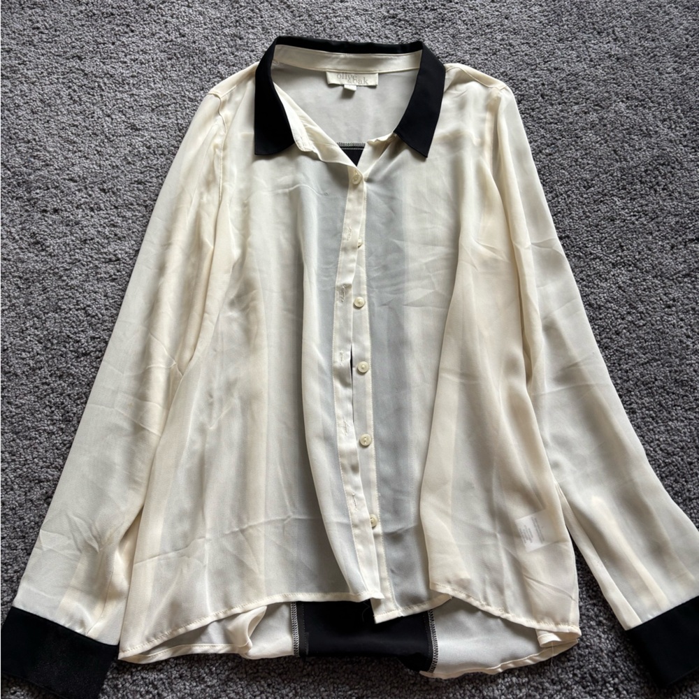 Olive & Oak Cream Button Down Shirt with Black Accents
